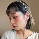 Silver Clear Green Studs Headband