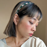 Silver Clear Green Studs Headband