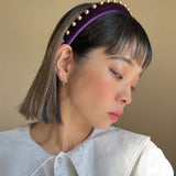 Purple Velour Gold Studs Slender Headband