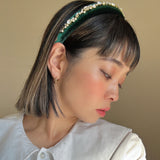 Green Velour Studs Slender Headband