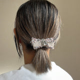 Pink Grey Tweed Ribbon Hair Pony