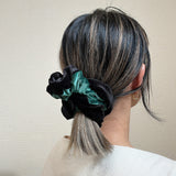 Black Green Velour Scrunchie