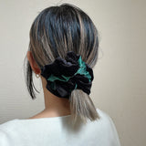 Black Green Velour Scrunchie