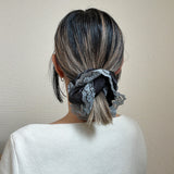 Black Grey Satin Scrunchie