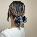 Black Grey Satin Scrunchie