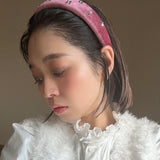 OG Headband Velour Pink Silver Flower
