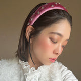 OG Headband Velour Pink Silver Flower