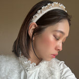 Slender Headband Velour Beige Pearl