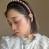 Slender Headband Velour Dark Brown Pearl