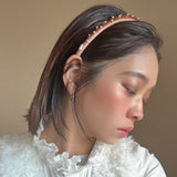 Tight Headband Velour Brown Gold Studs