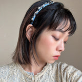 Narrow Denim Headband Light Blue Flower