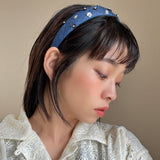 Thin Headband Blue Denim Flower