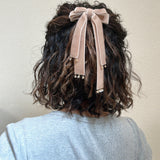 Velvet Big Ribbon Beige Barrette
