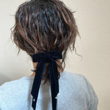 Velvet Big Ribbon Navy Barrette