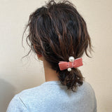 Velvet Ribbon Pink Pearl Hair Pony