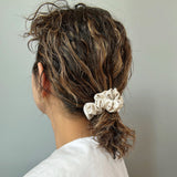 White Grey Silky Satin Mini Scrunchie