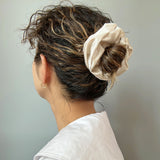 White Grey Silky Satin Scrunchie