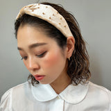 Beige Velour Turban Headband Gold Studs