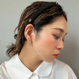 Slender Headband Black Flower Studs