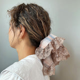 Check and Frills Pink Brown Scrunchie