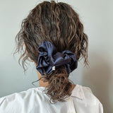 Navy Silky Satin Scrunchie