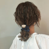Silver Beans Navy Mini Scrunchie