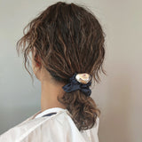 Silver Beans Navy Mini Scrunchie