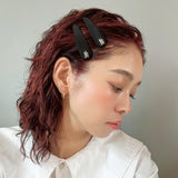 Silver Logo Black Silk Hair Pin