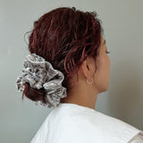 Shirring Silver Grey Velour Scrunchie