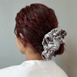 Shirring Silver Grey Velour Scrunchie