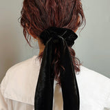 Long Ribbon Black Velour Scrunchie