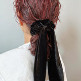 Long Ribbon Black Velour Scrunchie