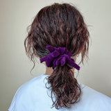 Velvet Twin Ribbon Grape Scrunchie