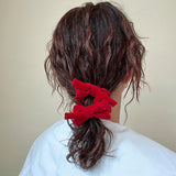 Velvet Twin Ribbon Crimson Red Scrunchie