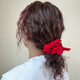 Velvet Twin Ribbon Crimson Red Scrunchie