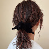 Velvet Twin Ribbon Black Scrunchie