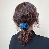Silver Studs Cerulean Blue Velour MIni Scrunchie