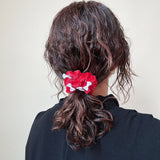 White Ribbon Red Velour Mini Scrunchie