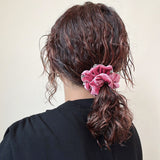 Silver Studs Fuchsia Purple Velour Mini Scrunchie