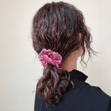 Silver Studs Fuchsia Purple Velour Mini Scrunchie