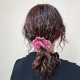 Silver Studs Fuchsia Purple Velour Mini Scrunchie