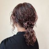 Black Flower Cacao Brown Velour Mini Scrunchie