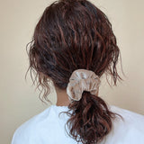 Silver Flower Sand Beige Velour Mini Scrunchie