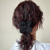 Black Silk Flower Scrunchie