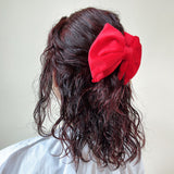 Matte Velour Bright Red Big Ribbon Hair Clip