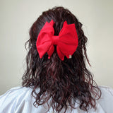 Matte Velour Bright Red Big Ribbon Hair Clip