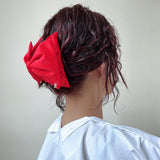 Matte Velour Bright Red Big Ribbon Hair Clip