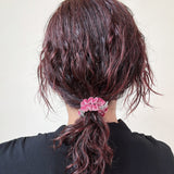 Velour Pink Ribbon Mini Scrunchie