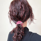 Velour Pink Ribbon Mini Scrunchie