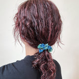 Velour Blue Green Chain Mini Scrunchie